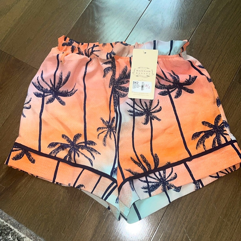 Hannah banana, Sunset palm tree print paper bag shorts fully lined tween 10/12
